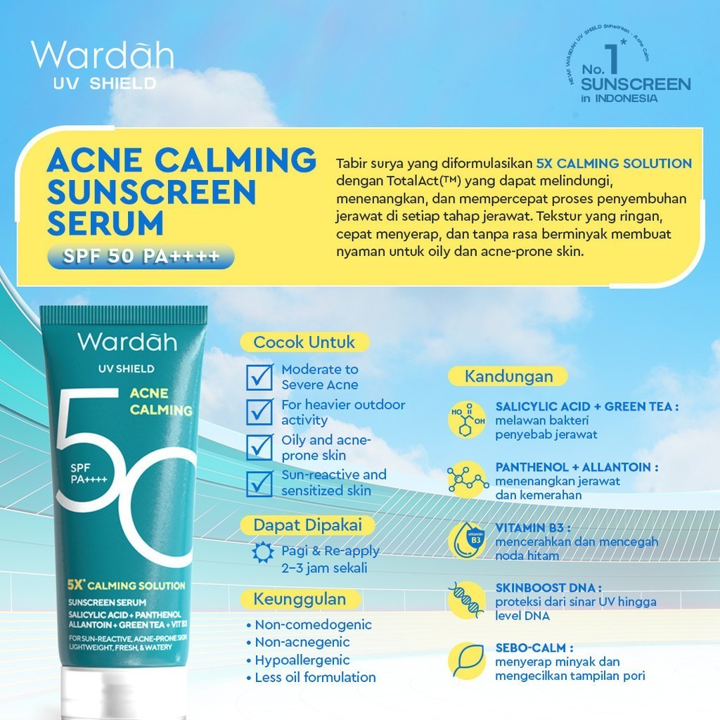 wardah uv shield acne calming sunscreen moisturizer spf 35 pa+++ 35m/tabir suryal wardah uv shield acne calming sunscreen moisturizer spf 35 pa+++ 35m/tabir suryal