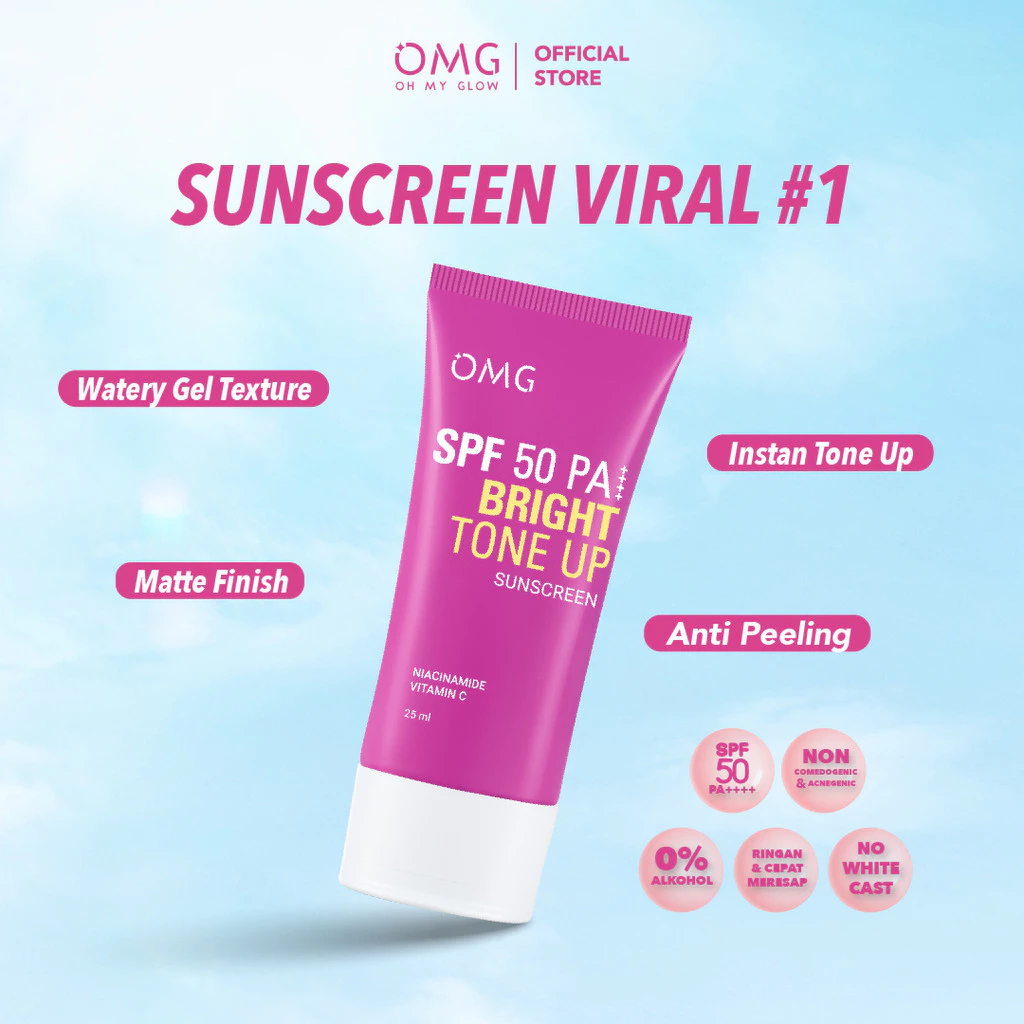 omg oh my glow uv barrier sunscreen spf 50 pa++++ 25ml/bright tone up/acne and oil control /tabir surya omg oh my glow uv barrier sunscreen spf 50 pa++++ 25ml/bright tone up/acne and oil control /tabir surya