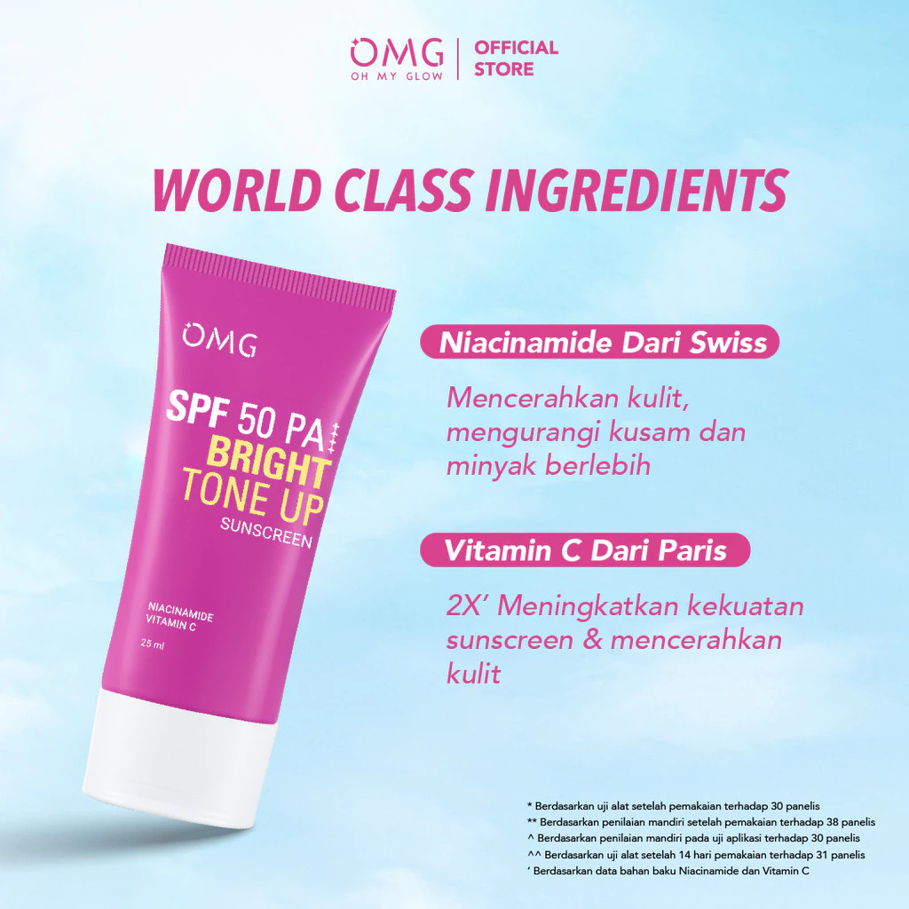 omg oh my glow uv barrier sunscreen spf 50 pa++++ 25ml/bright tone up/acne and oil control /tabir surya omg oh my glow uv barrier sunscreen spf 50 pa++++ 25ml/bright tone up/acne and oil control /tabir surya