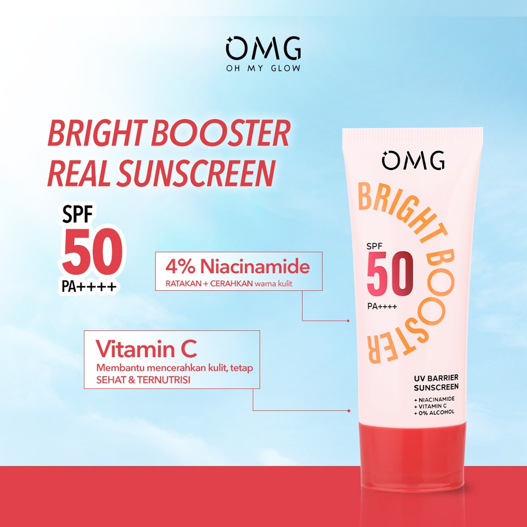 omg oh my glow uv barrier sunscreen spf 50 pa++++ 25ml/bright tone up/acne and oil control /tabir surya omg oh my glow uv barrier sunscreen spf 50 pa++++ 25ml/bright tone up/acne and oil control /tabir surya