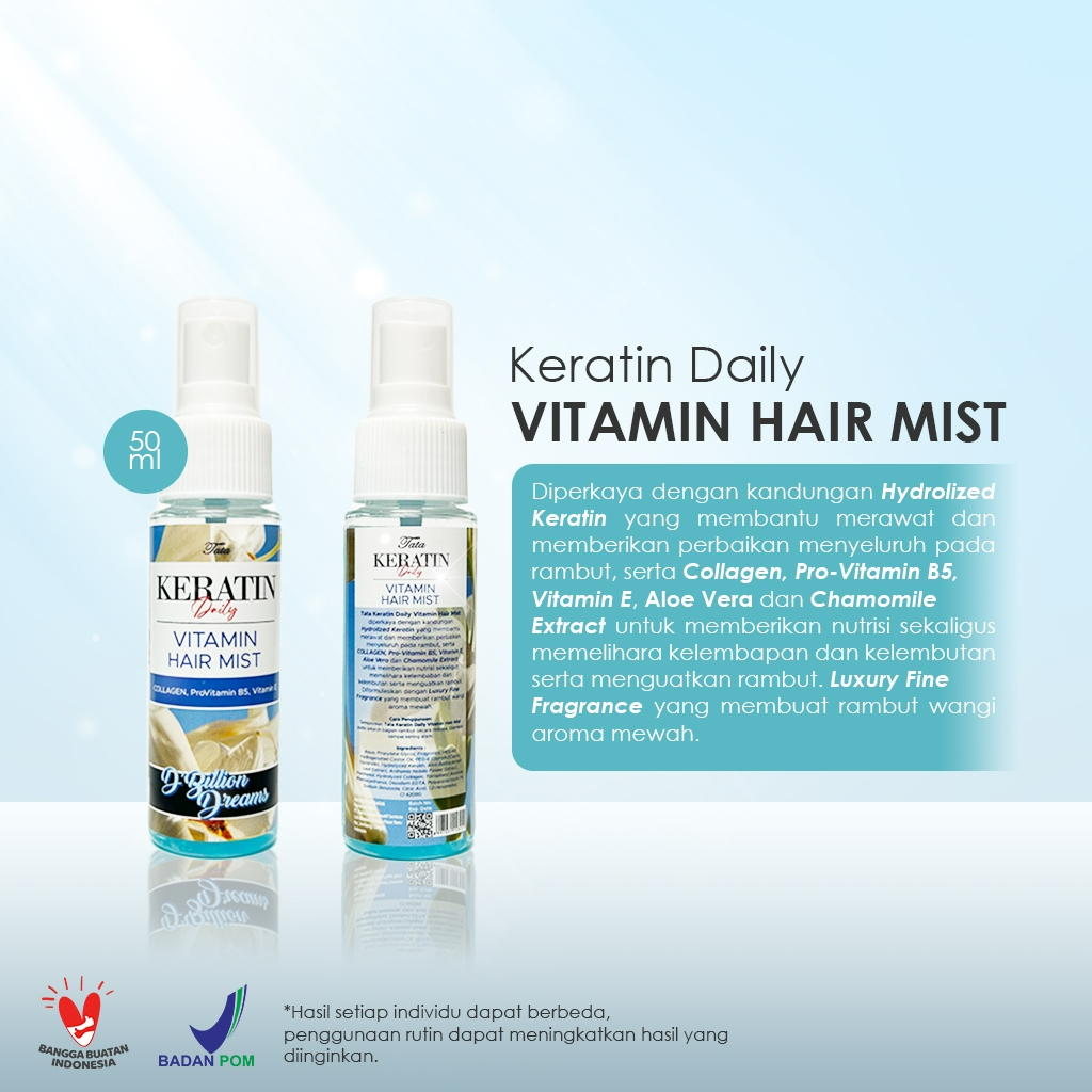 tata keratin daily vitamin hair mist 50ml / serum rambut tata keratin daily vitamin hair mist 50ml / serum rambut