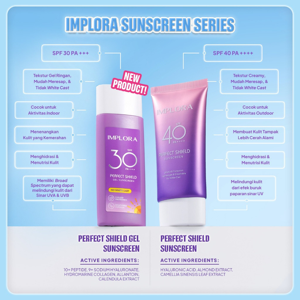 implora perfect shield sunscreen spf 40 pa+++/tabir surya implora perfect shield sunscreen spf 40 pa+++/tabir surya